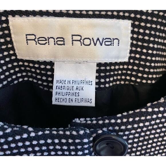 Vintage Rena Rowen Black White Wool Blend Crew Neck Lined Button Up Blazer L - Picture 4 of 5